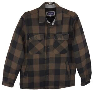Jack South Fleece Lined Flannel Shirt Mens M Brown Buffalo Plaid Grunge Skater